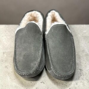 UGG Ascot Slipper Size 9 Charcoal Gray Suede Shearling Lined Moccasin 110111